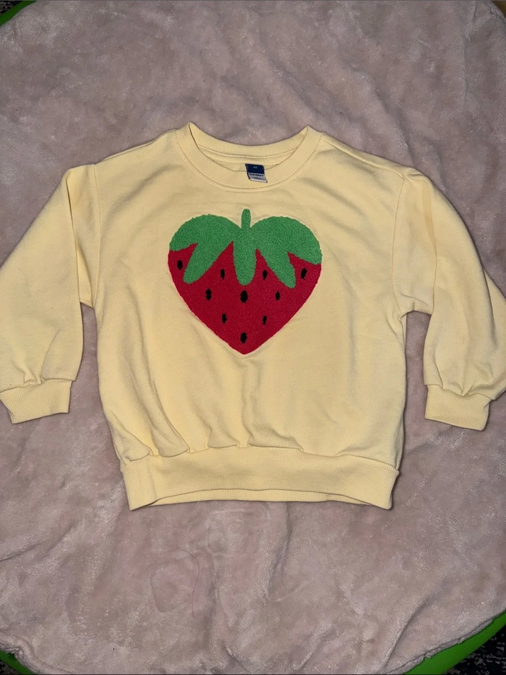 Kids Yellow Sweatshirt with Strawberry Graphic